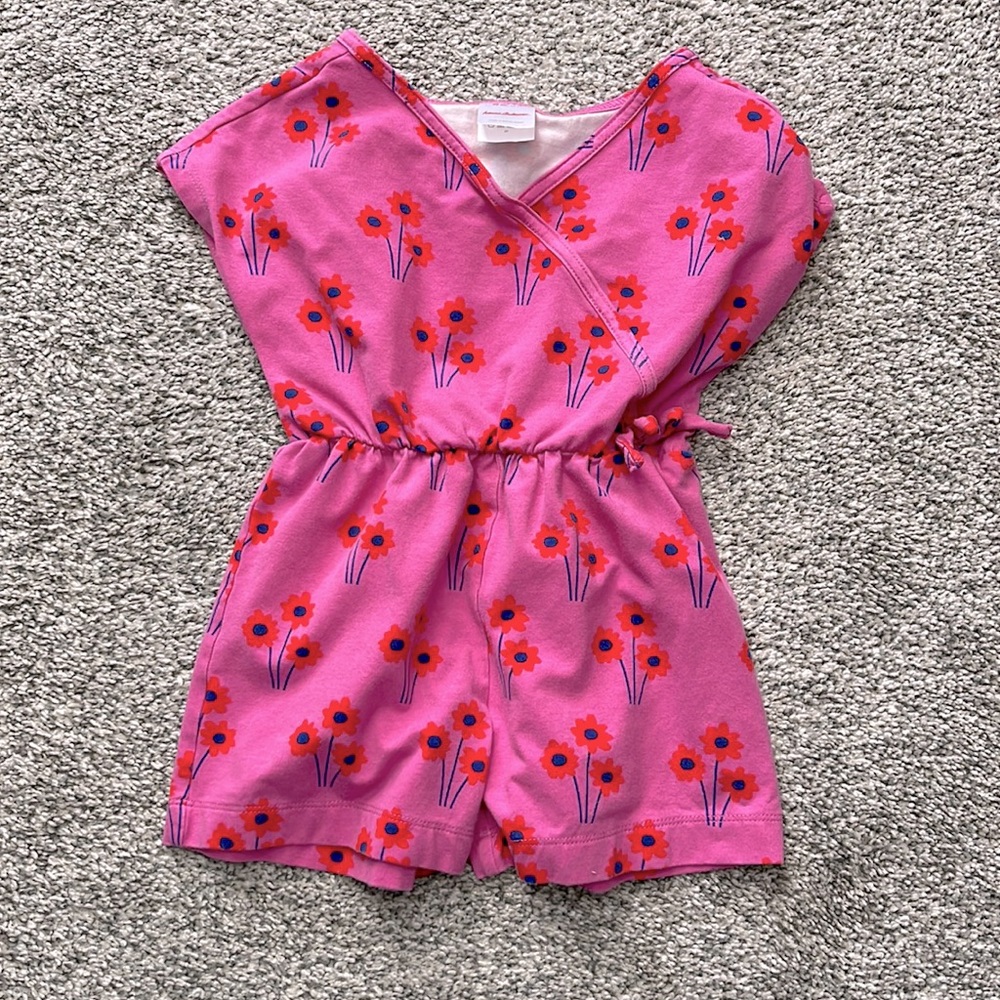 Hanna Andersson Pink Floral Romper with Red & Purple Flower Print